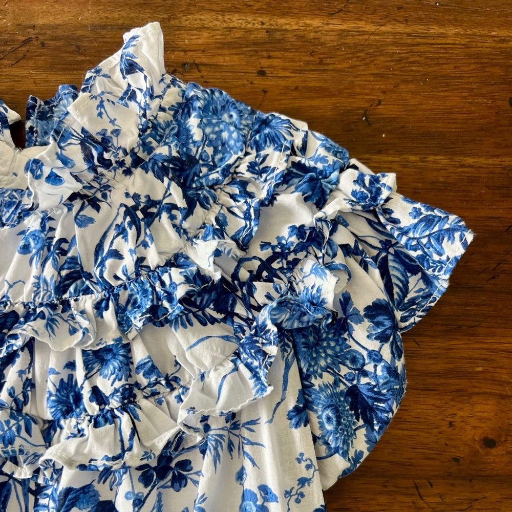 Janie and Jack Floral Blue and White Dress Sz 7 - Picture 3 of 10